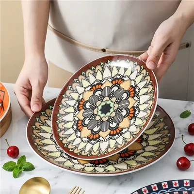 Boho Mandala cvjetne naljepnice tiskane keramičke tanjure za večeru